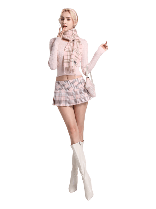 Girly Plaid Pleated Mini Skirt (Pink)