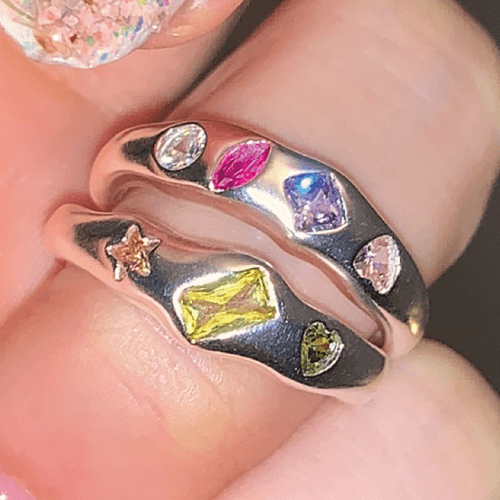 와이알유디 알록달록 톤온톤 큐빅 실버925 반지