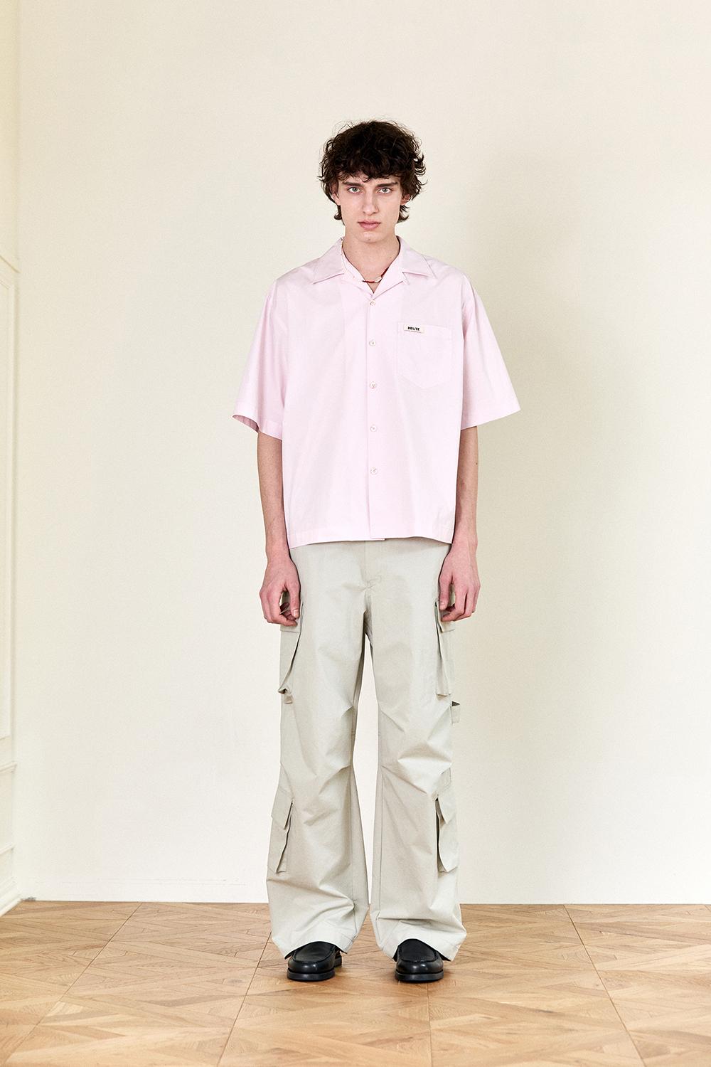 CONVERTIBLE COLLAR SHORT SLEEVE SHIRT (L/PINK)