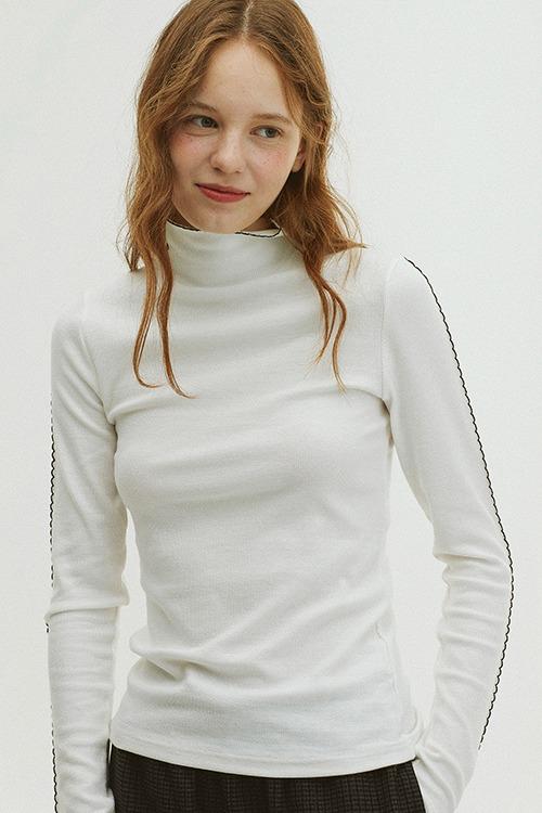 피코 스티치 골지 터틀넥 티셔츠 [화이트]