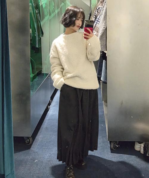 유니크 텍스처 벌룬 롱스커트 [BLACK] / WBE3L13507