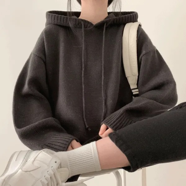 [루즈핏/귀여워요!] 베이직 루즈핏 니트 후드 [4color]