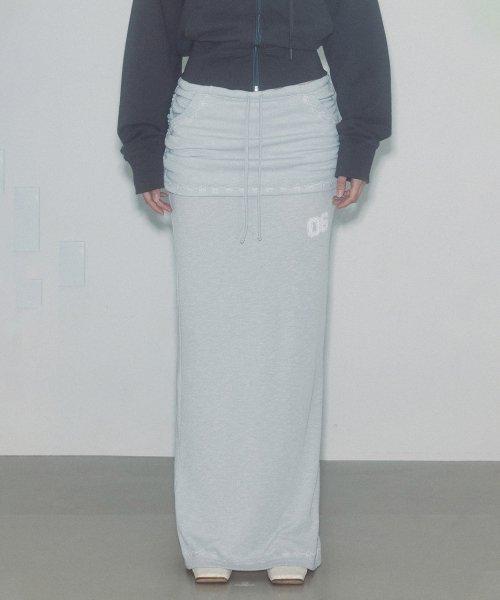 Shirring Layered Maxi Skirt Gray