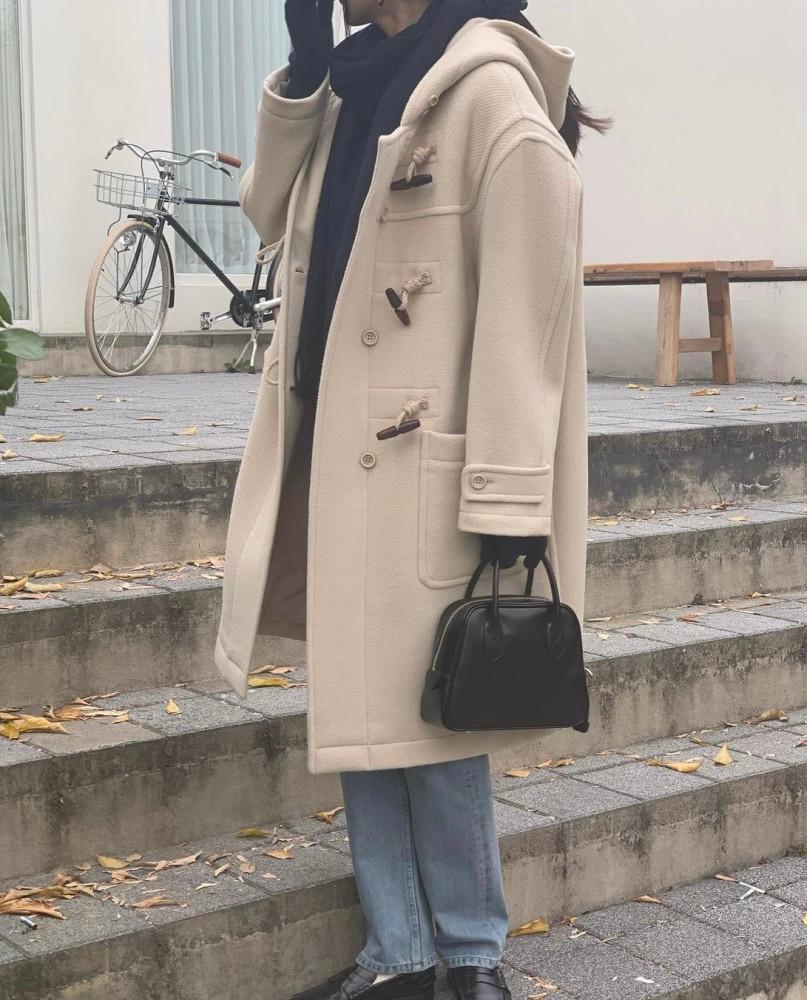 당일 / BR 도브 코트 울100 후드 더플 떡볶이 롱 ct