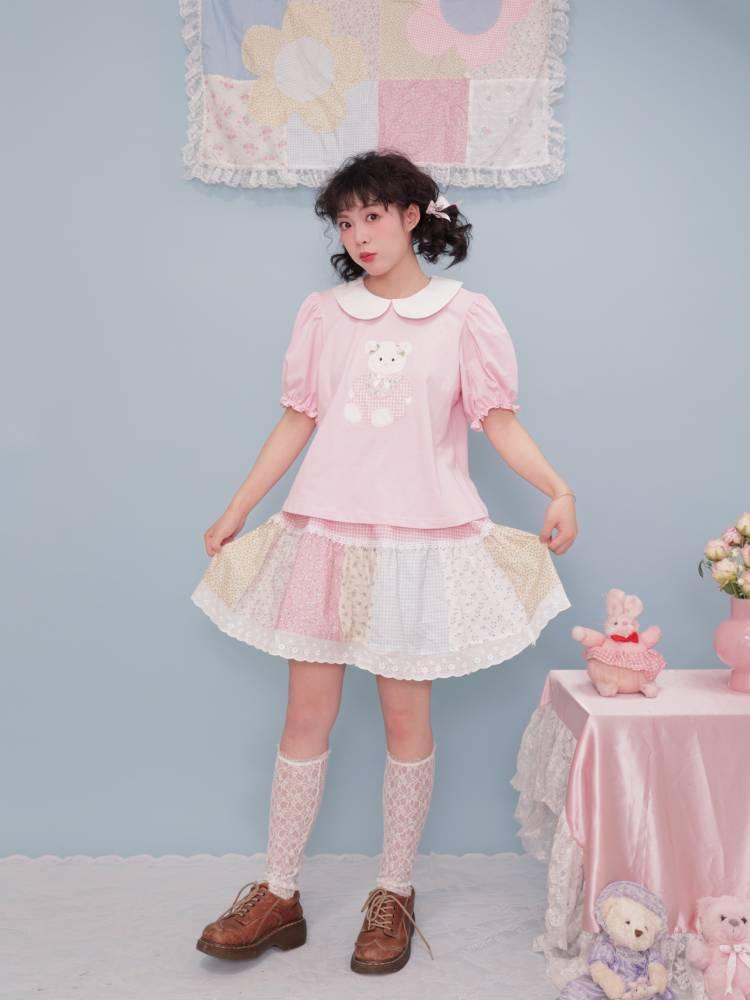 Floral Plaid Lace Skirt [S0000008438]