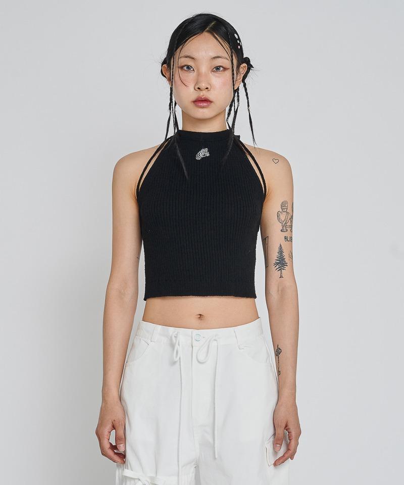 BOOKLE HALTER KNIT TOP_BLACK