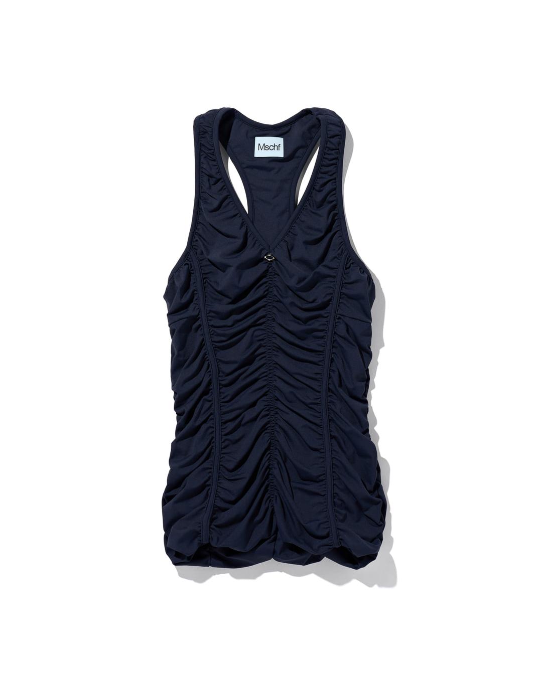 RUCHED HALTER SLEEVELESS TOP_NAVY
