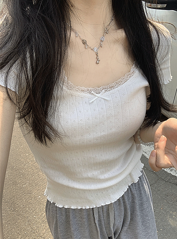 어썸앤드 💛주문폭주💛소피아 이너 레이스 펀칭 반팔티