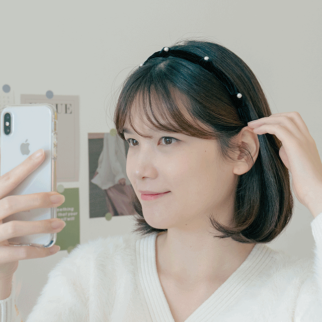 벨벳 진주 머리띠 얇은 헤어밴드 반다나