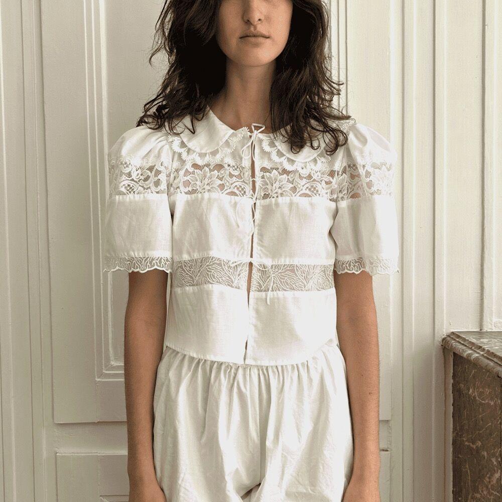 (W) 로즈 레이스 코튼 블라우스 화이트 ROSES CALAIS LACE BLOUSE