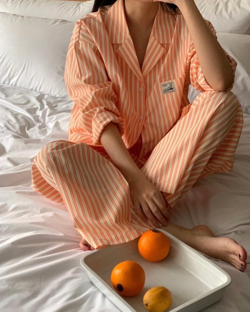 오렌지당일/ (3color) 라벨 스트라이프 홈웨어세트 빅사이즈 파자마파티잠옷 친구선물