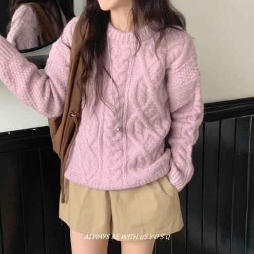 [모헤어🧵] 디안 꽈배기 루즈핏 라운드넥 니트 / 가을 겨울