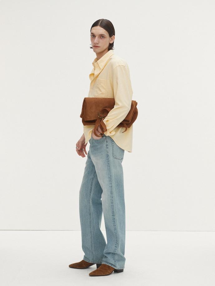 STRAIGHT-LEG DENIM JEANS_ WASHED LIGHT BLUE