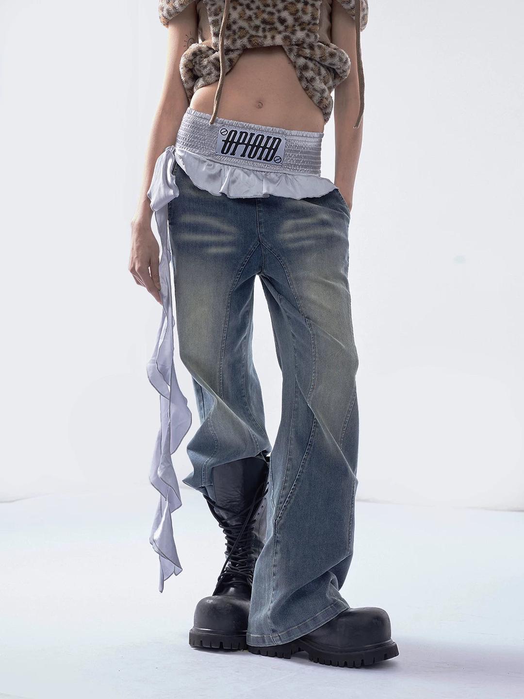 Artskoreanman Boxing Patchwork Wide Denim | Y2K Vintage Vibe Jeans