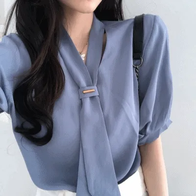 [1+1할인/주문폭주] 마벨 찰랑 타이 반팔 블라우스