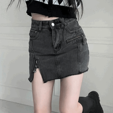 405. 스판 지퍼 흑청 데님 치마바지 스커트