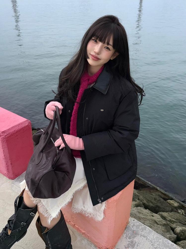 [해삐 착용] 페이크 레더 카라 덕다운 워크자켓 OP5WMA680