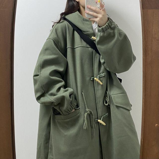 누빔 후드 롱 더플코트 야상(블랙/카키/남여공용)_키무엔드_2