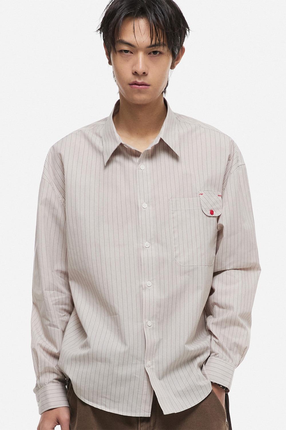 시그널 포켓 스트라이프 셔츠 베이지