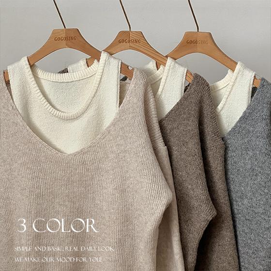고고싱 레이어무드 니트세트 (겨울니트,브이넥니트,나시세트,루즈핏니트,오버핏,v넥,긴팔니트,레이어드,이너,하객룩,출근룩)