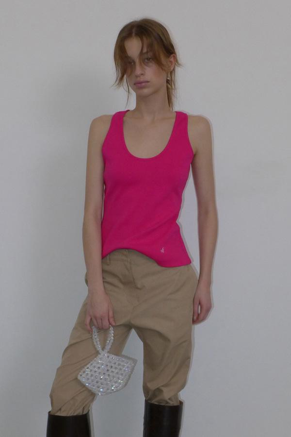 RIBBED COTTON U NECK TOP_MAGENTA