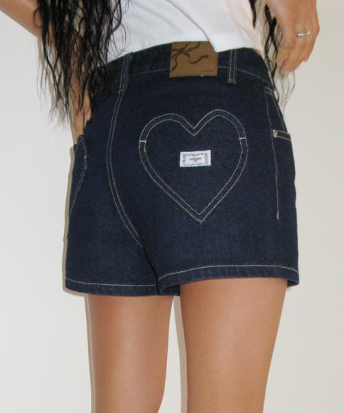HEART POCKET MINI SHORT DENIM PANTS INDIGO BLUE