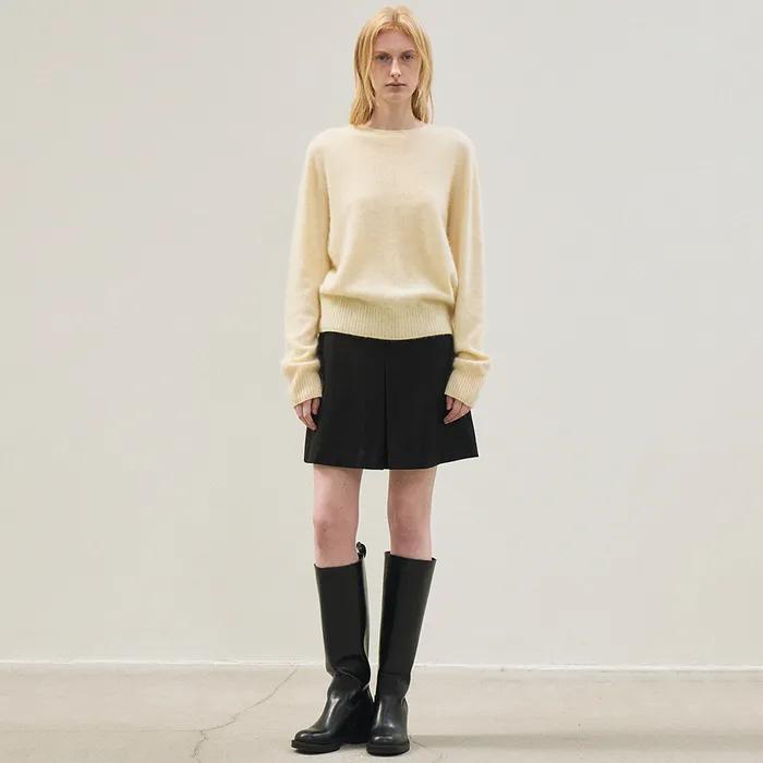 cashmere classic whole garment knitted pullover (light yellow)