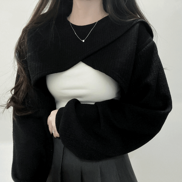 [가성비갑/3color] 크로스 볼레로 크롭 니트