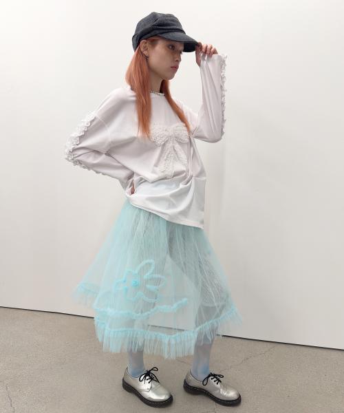 Mesh Layered Ruffle Skirt [Blue]