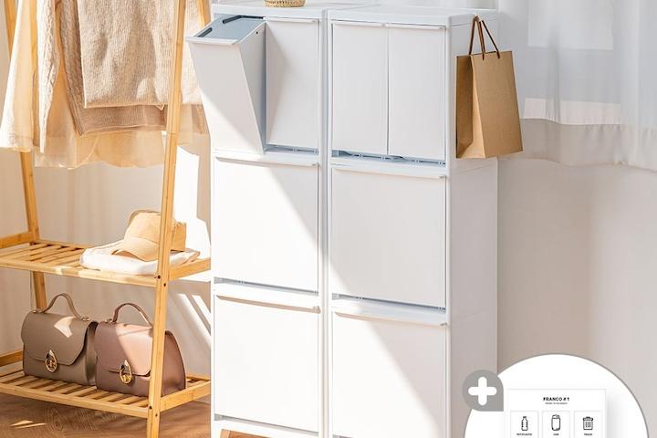 스탠드 가정용 재활용 분리수거함 3단 트윈형+스티커증정