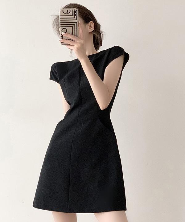 포드 오피스룩 하객룩 라운드넥 A라인 나시 미니원피스 (블랙)