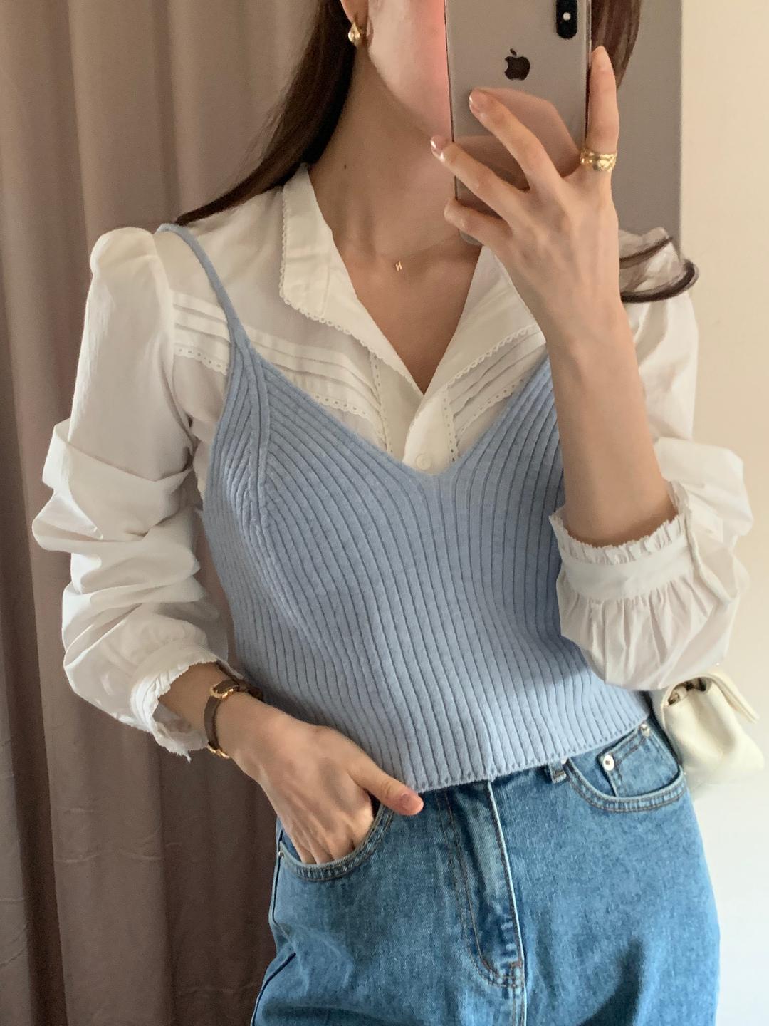 [🍒여리니트] 컴히얼 캐시 뷔스티에 골지 크롭 나시 니트 3color