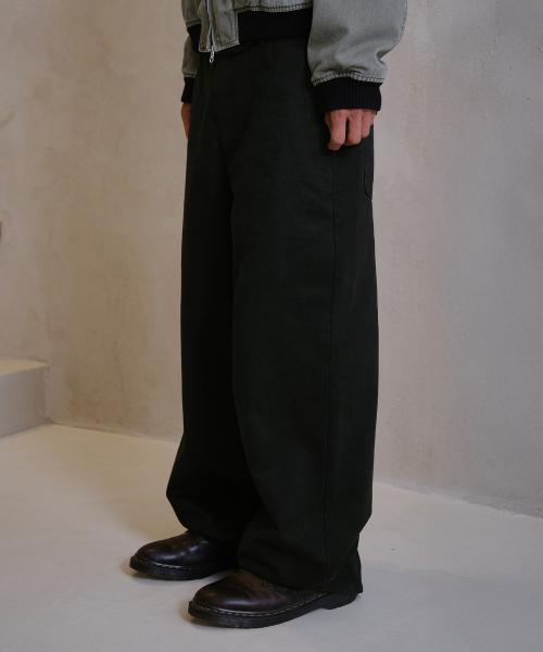 WASHED LOOSED WIDE COTTON PANTS (BLACK)