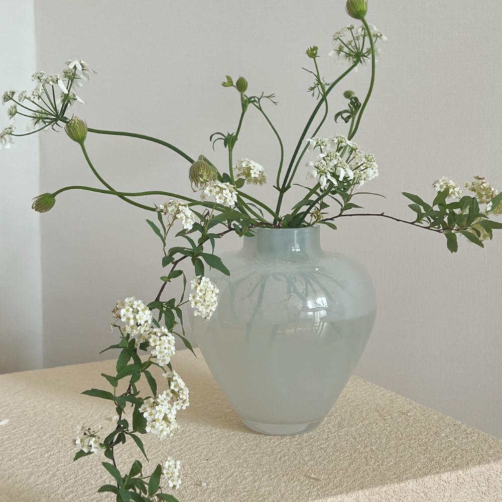 달항아리 꽃병 백자 화이트 글라스 유리 클레어 화병 B급 -35% off