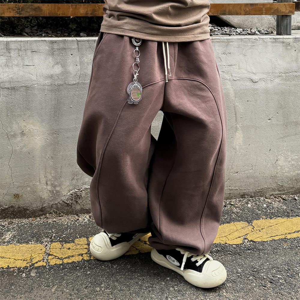 [Unsiex] 와이드 커브드 절개 스웻 팬츠