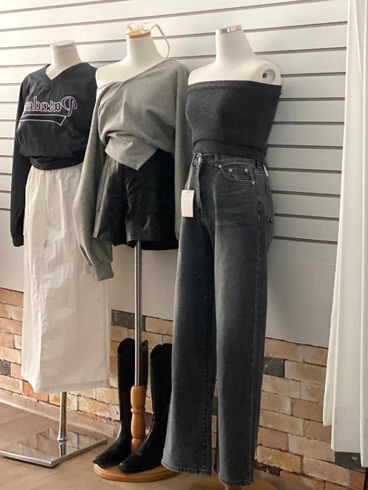 라이크 워싱 흑청 롱 와이드pt