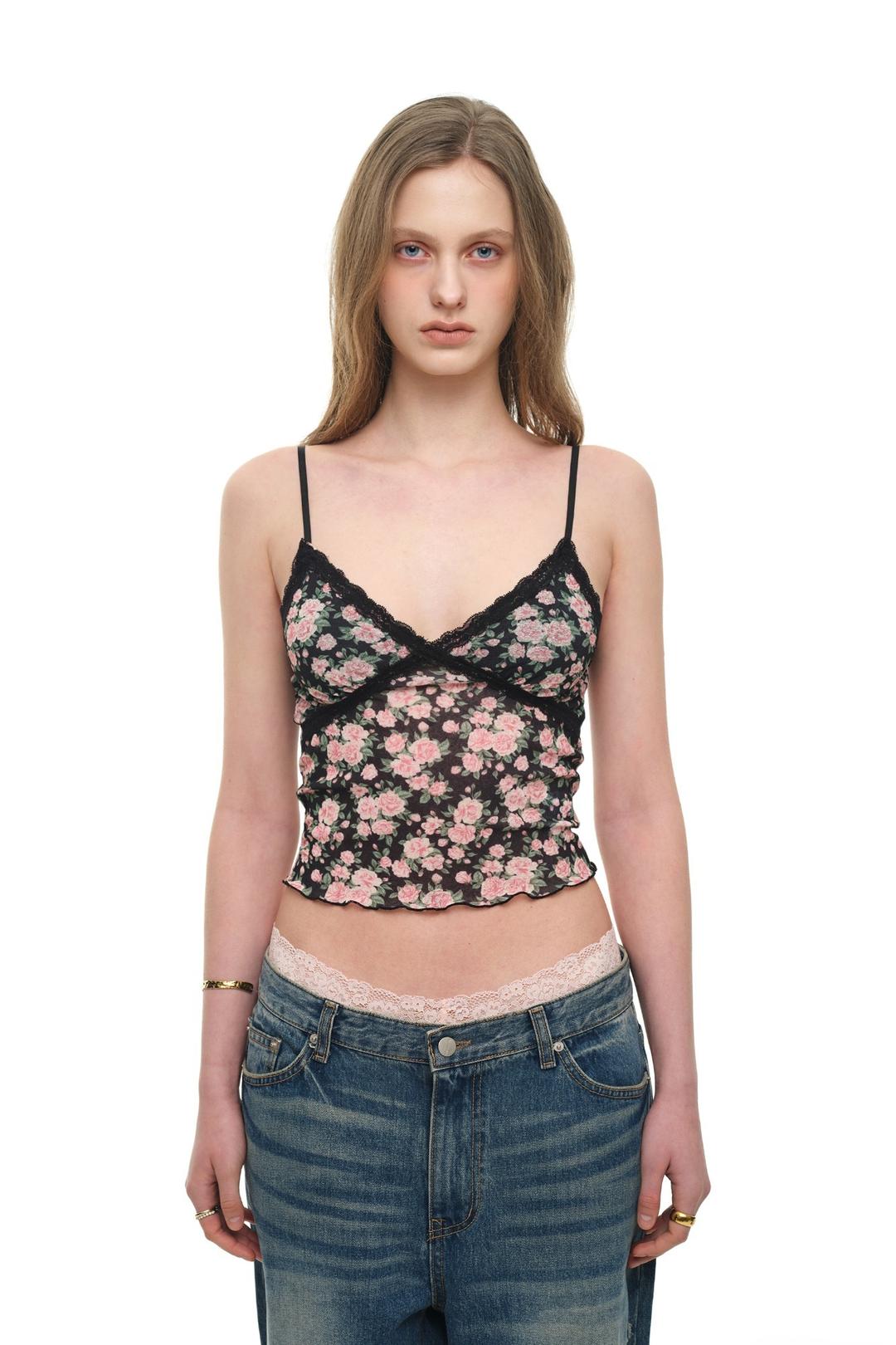 FLORAL 02 LACE CAMI TOP (BLACK)
