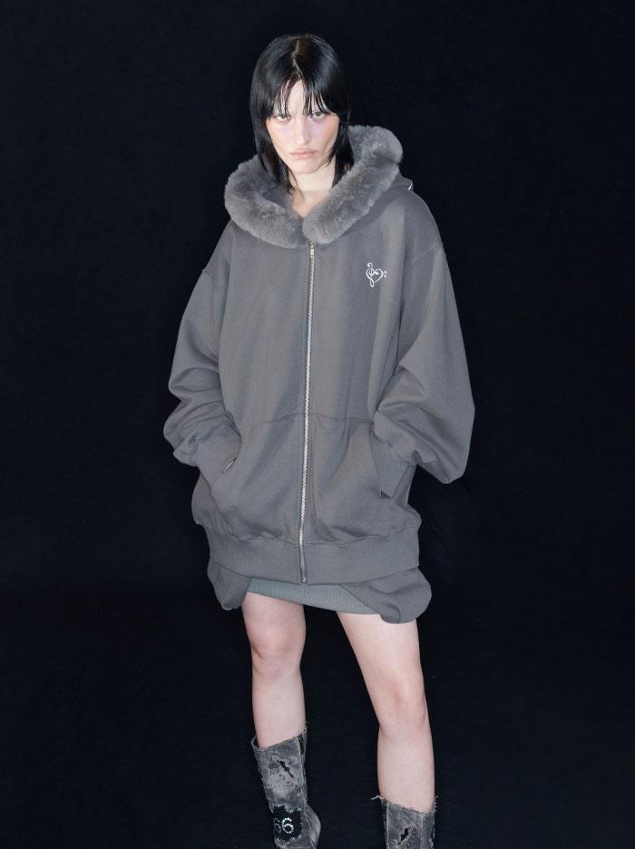 CRUEL FANTASY ZIP-UP HOODIE_KHAKI GREY