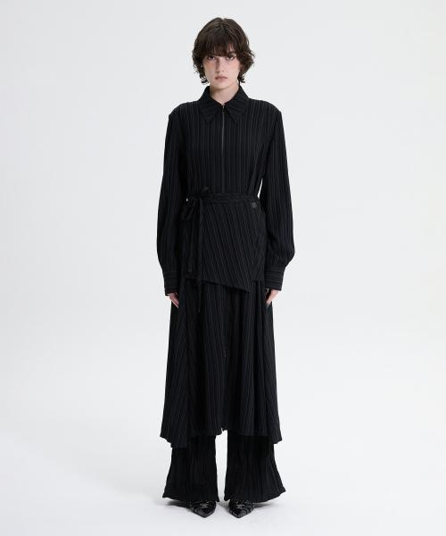 Wrap Shirt One-piece [ Black ]