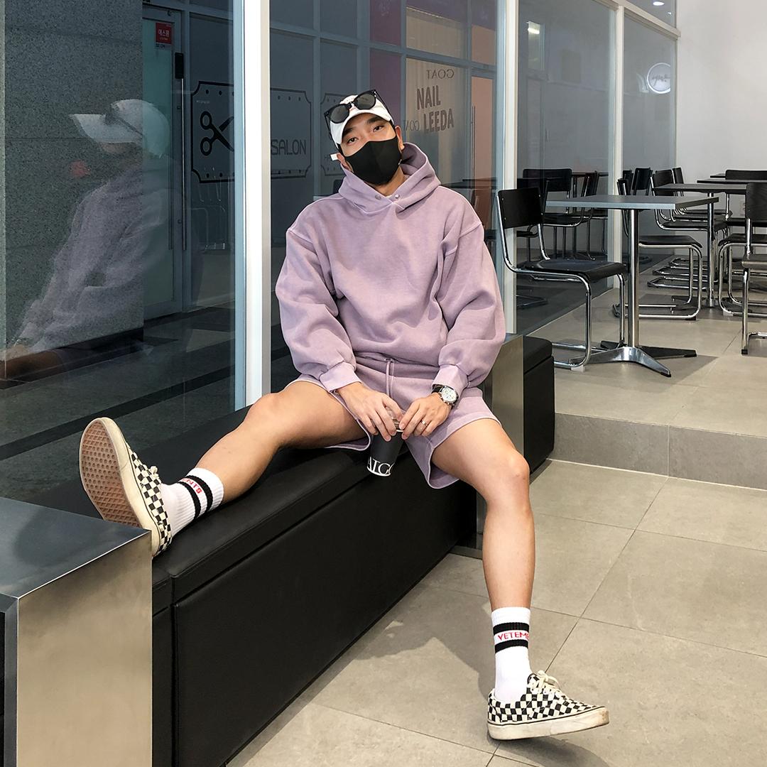 피그먼트 후염 스냅 후드 숏 반바지 세트FREE (3color)