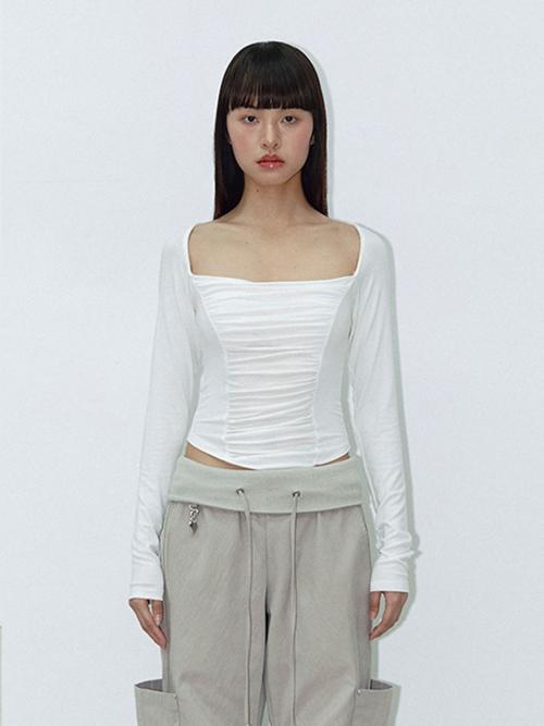 WIDE SQUARE SHIRRING T (IVORY)