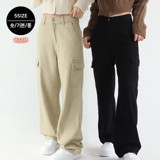 [3단기장/윈터 기모] 그놀 카고 포켓 기모 코튼 와이드핏 롱 팬츠 5Color [LZCP-1400]