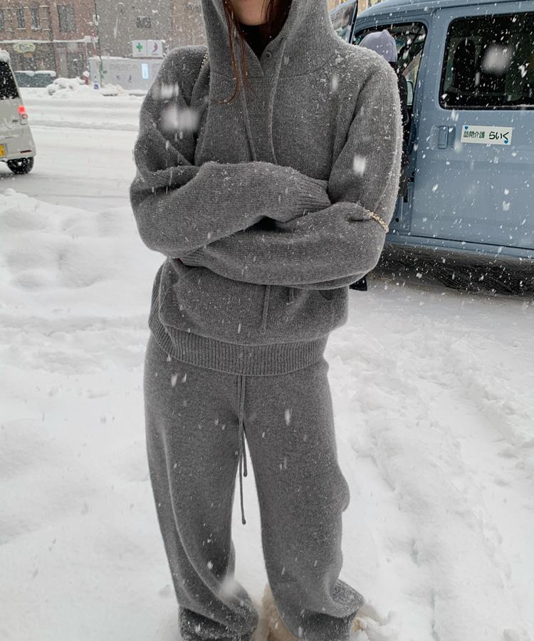 [야크/엑스트라파인울 60%] 헨티나 후드 니트 (그레이)