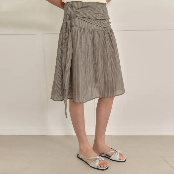 SUMMER STRIPE MIDI SKIRT [ BROWN ]