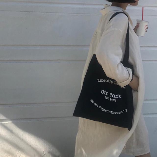 Paris Ofr 파리서점 오에프알 에코백, 가벼운소재, 블랙,네이비,핑크,레드 유럽감성