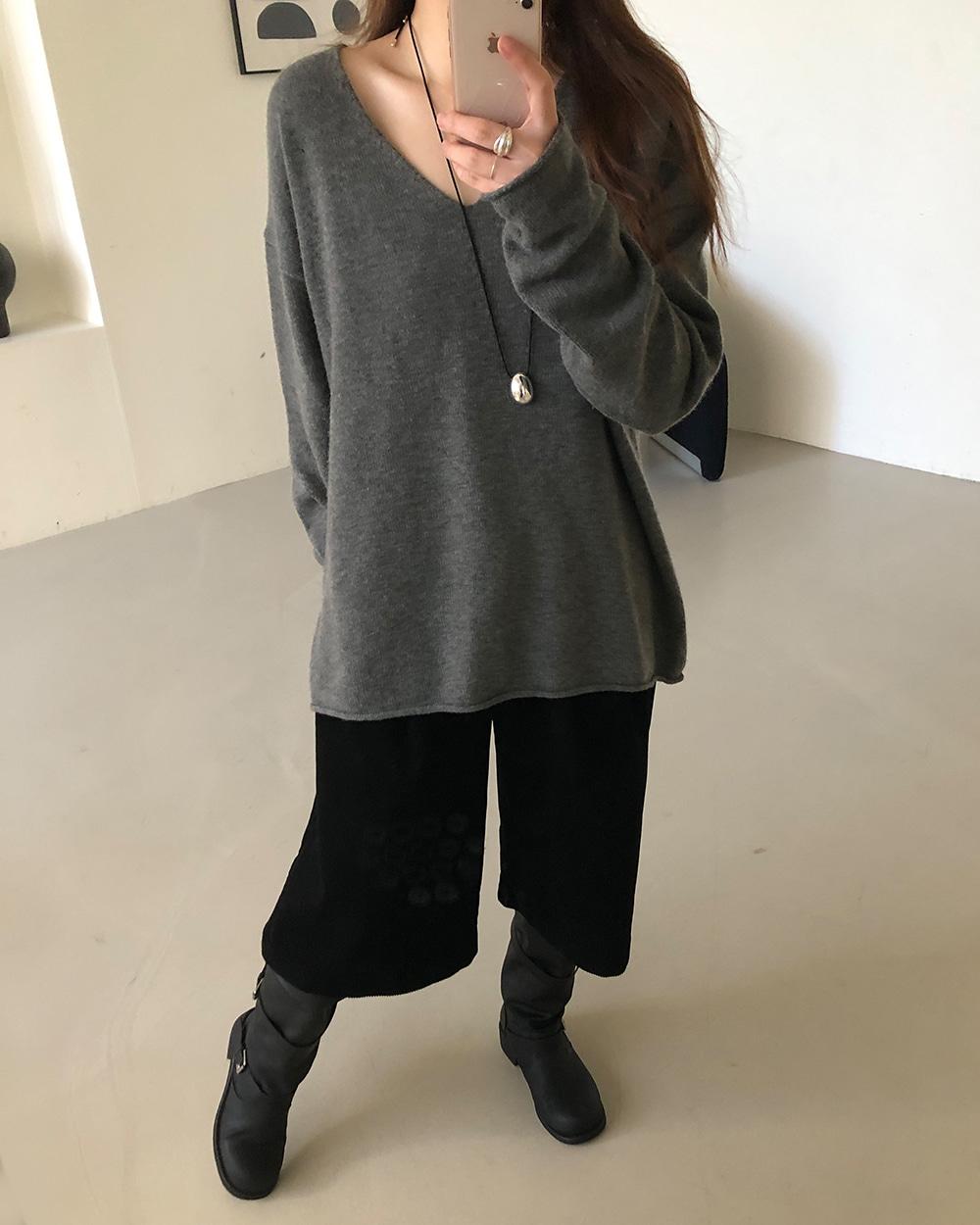 캐시미어 루즈 브이넥 니트(2c)