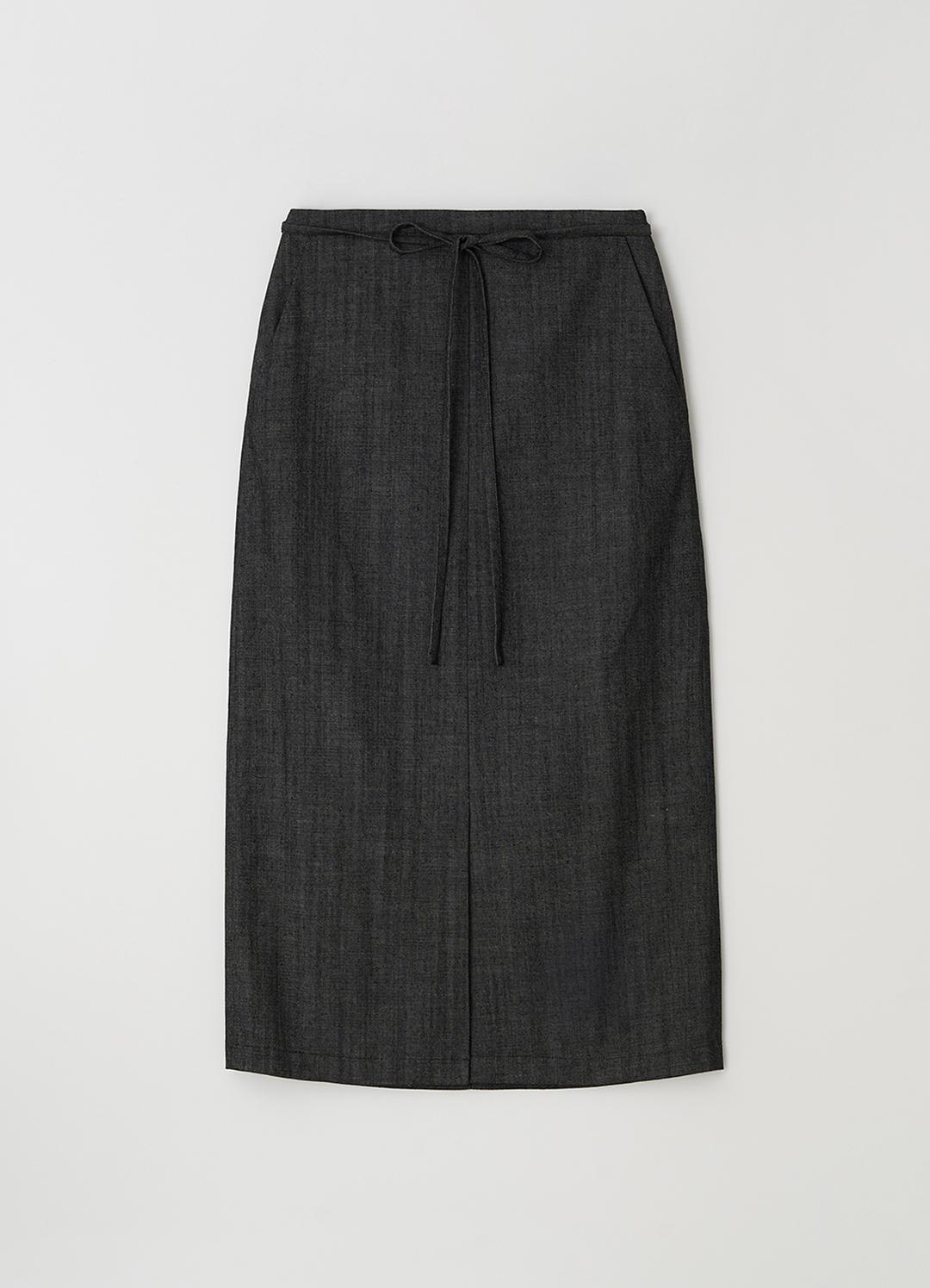 [5차] Belted H-line skirt_BLACK DENIM