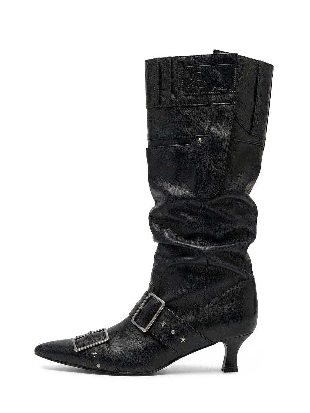 2th Desire | Irregularly Rubbed Wide-Mouth Boots - Black / US 6 WOMEN =IT 36