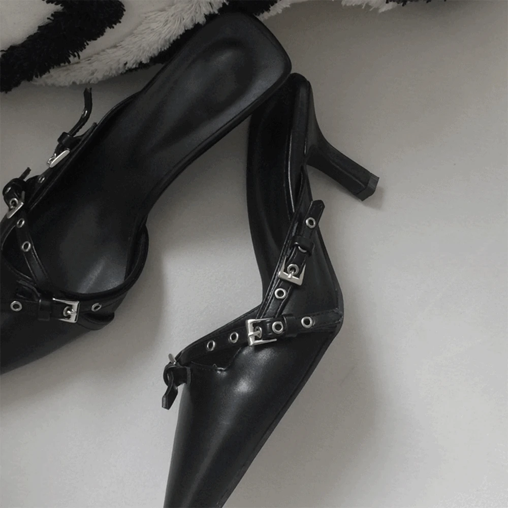 [7cm/키높이] 링링 버클 스트랩 레더 스틸레토 힐