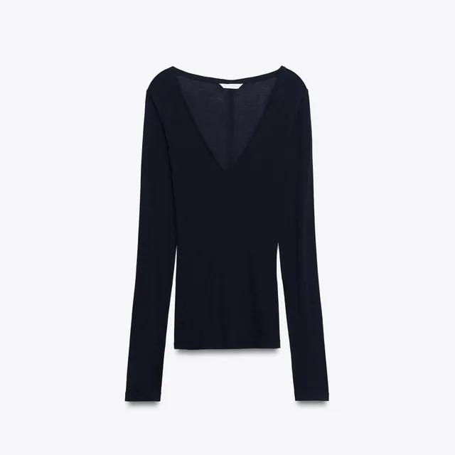 자라 브이넥 긴팔 티셔츠 4786/453 NAVY BLUE
